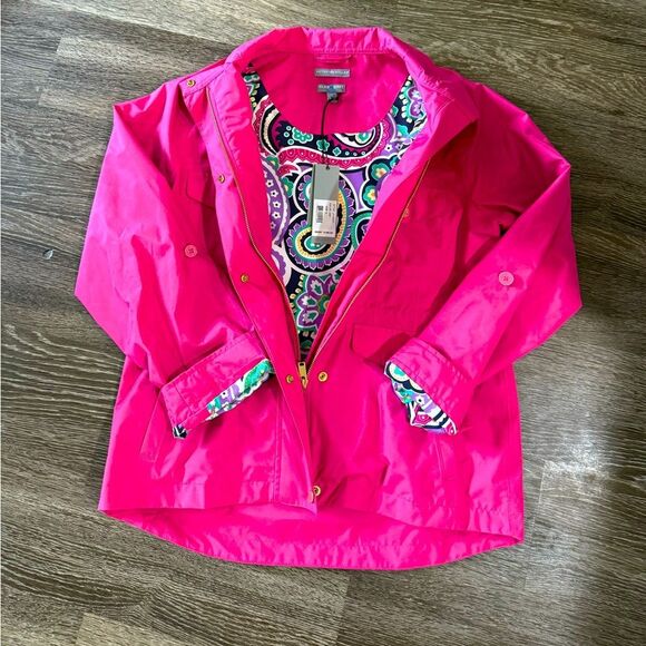 Peter Millar Ella Waterproof Rain Jacket Pink Paisley Lining Deep Pink NWT Small - Picture 1 of 10
